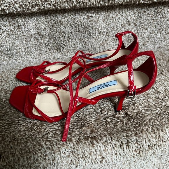Prada Women's Red Patent Leather Strap Shoes. - Picture 7 of 13
